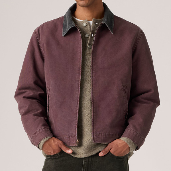 Model wearing Levi's Castro Full Zip Lined Denim Jacket in Allspice Sky Trk - Front facing full length