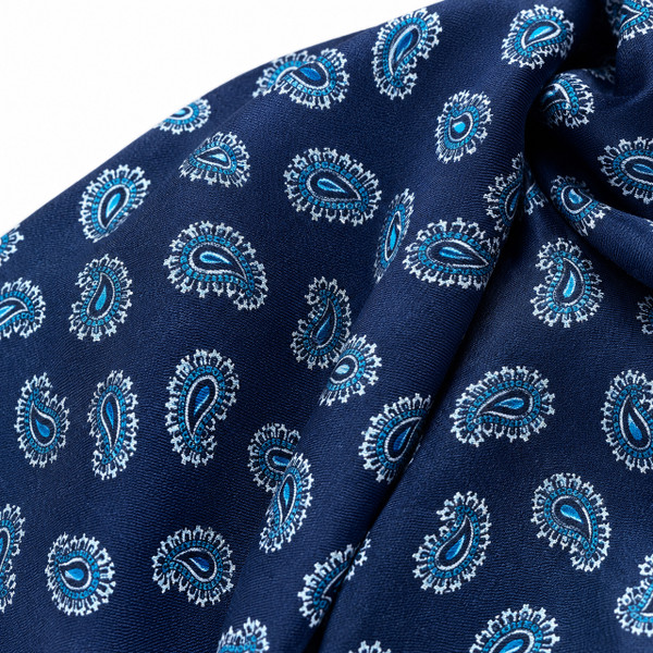 Tootal Paisley Fringed Rayon Scarf in Navy - Pattern Detail