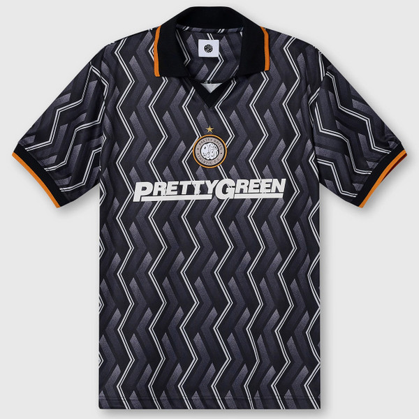 Pretty Green Kingsleigh Retro 80s Football Top in Black - Flat Lay