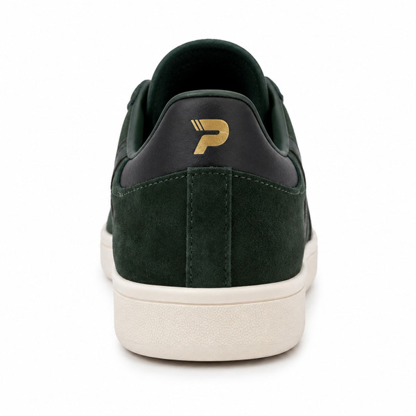 Patrick Monaco Suede Cupsole Trainers in Dark Green and Black - Back View