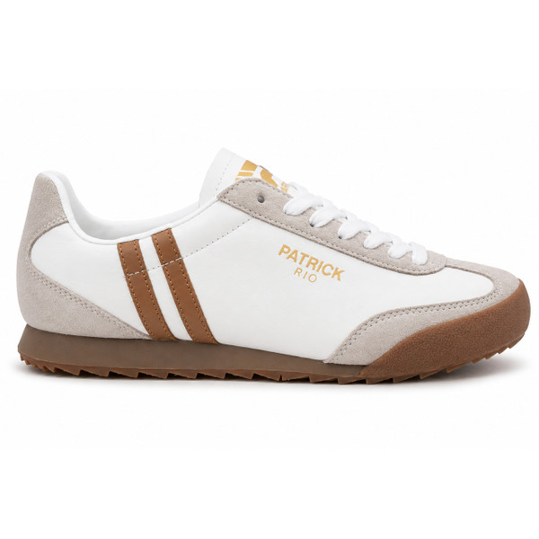 Patrick Rio Runner Retro Trainers in White and Tan - Side View
