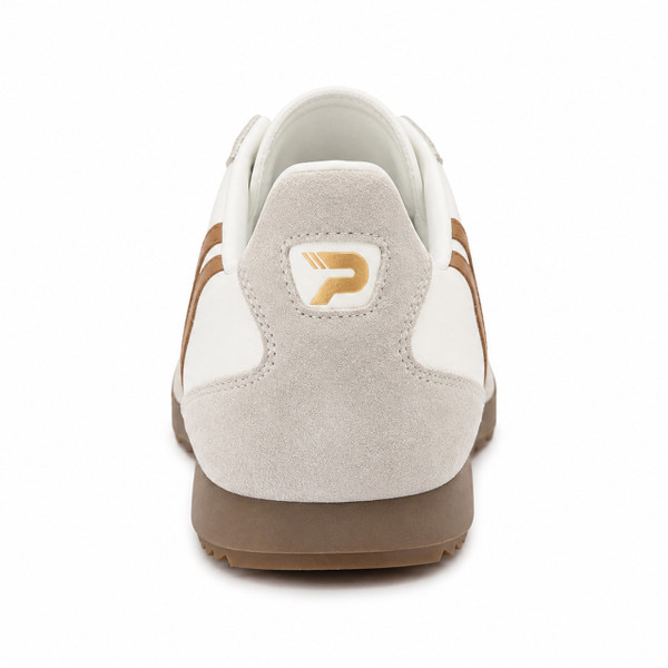 Patrick Rio Runner Retro Trainers in White and Tan - Back View