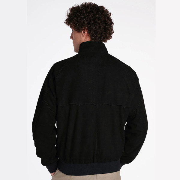 Model Wearing Baracuta G9 Suede Mod Harrington Jacket in Black - Back