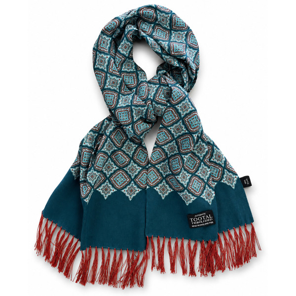 Tootal Diamond Border Rayon Scarf in Petrol - Men's Rayon Scarves