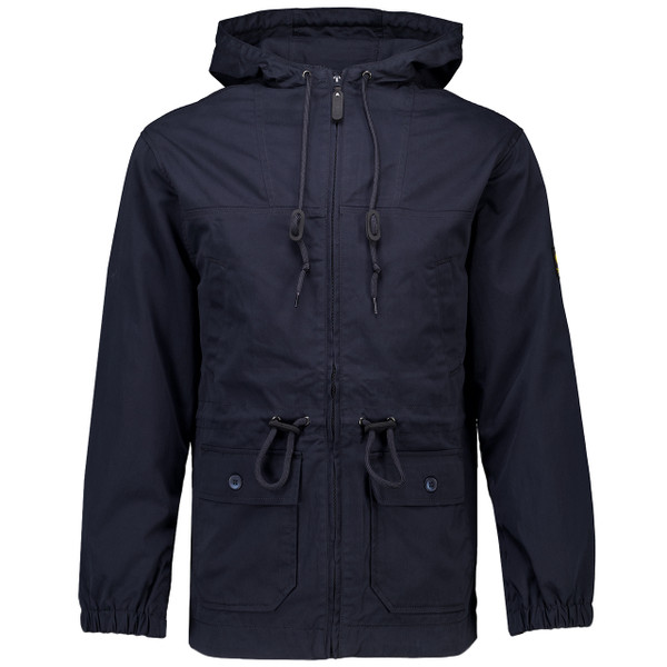 Front of the Trojan Peached Twill Retro Badged Mod Parka Jacket in Navy