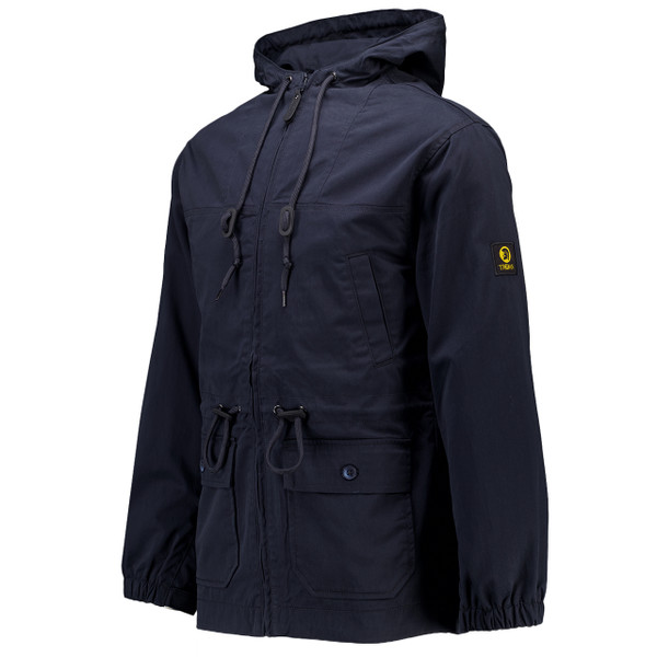 Side of the Trojan Peached Twill Retro Badged Mod Parka Jacket in Navy