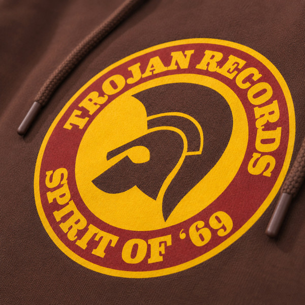 Trojan Retro Spirit of 69 Logo Hoodie in Chocolate - Logo Detail from side