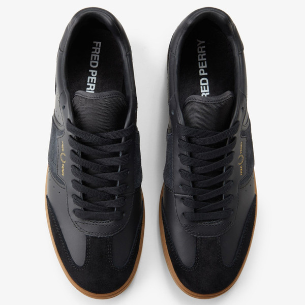 Fred Perry B4 Leather & Suede Tennis Shoes in Black - Pair of trainers from above