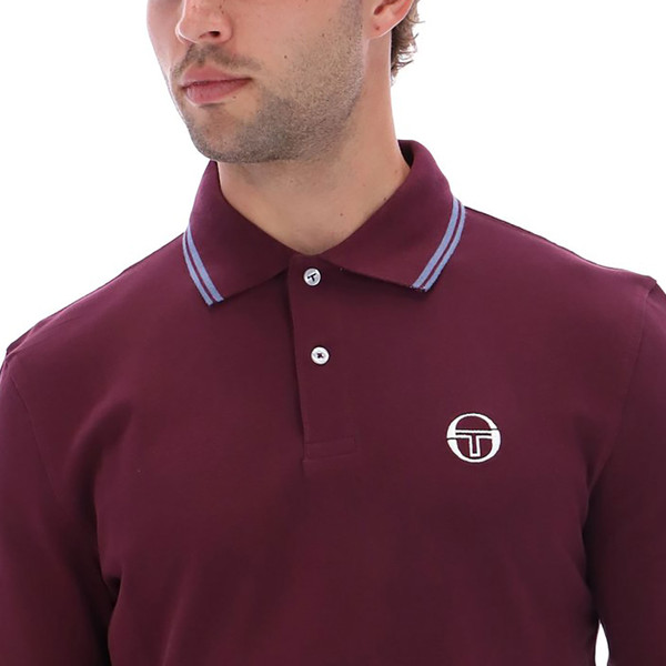 Collar tipping on Sergio Tacchini 020 Long Sleeve Tipped Polo in Fig