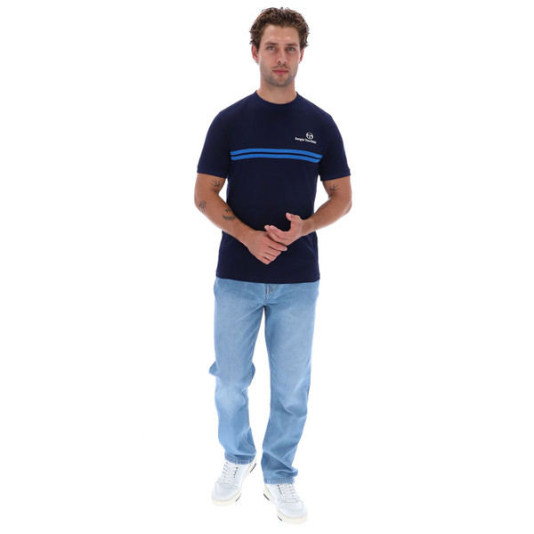 Full length photo of Sergio Tacchini Supermac John McEnroe T-shirt in Maritime Blue/Blue