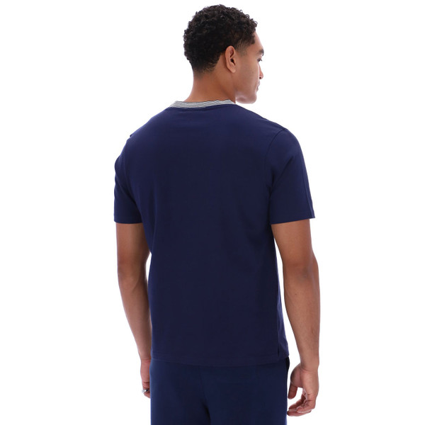 Back of Fila Vintage Lance Men's Striped Collar Retro T-Shirt in Navy
