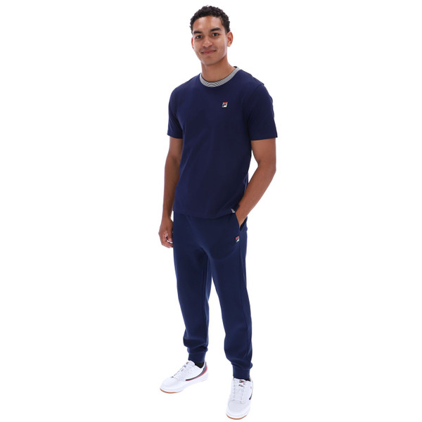 Full length photo of Fila Vintage Lance Men's Striped Collar Retro T-Shirt in Navy
