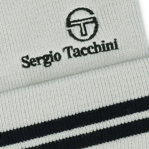 Logo and stripe on Sergio Tacchini Surgis Knitted Stripe Beanie Hat in Turbulence Grey