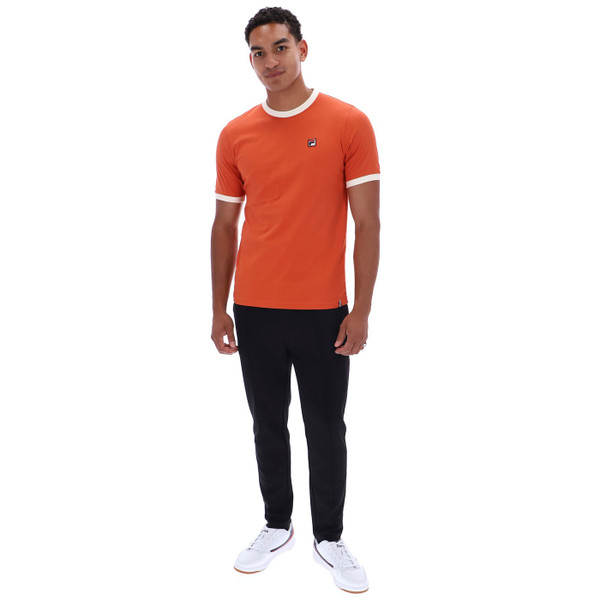 Man wearing Fila Vintage Marconi Retro 70s Ringer T-Shirt in Burnt Ochre