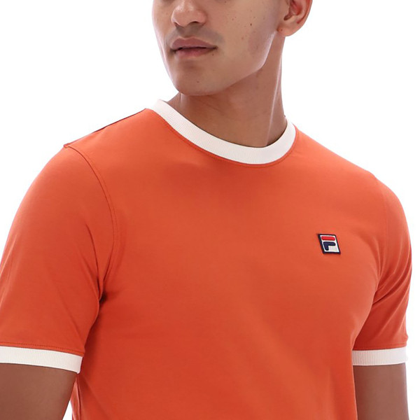 Collar on Fila Vintage Marconi Retro 70s Ringer T-Shirt in Burnt Ochre