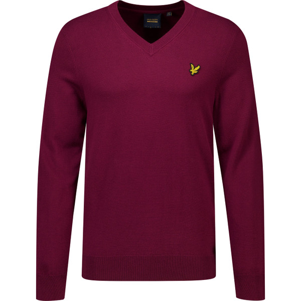 Lyle & Scott Mens Archive Revisited V-Neck Plain Fine Knit Jumper in Claret Jug Red