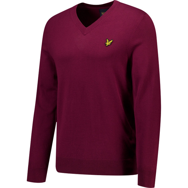 Lyle & Scott Mens Archive Revisited V-Neck Plain Fine Knit Jumper in Claret Jug Red