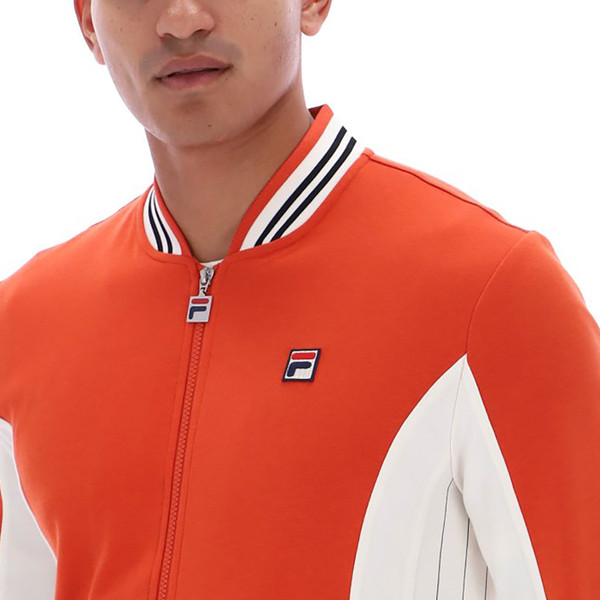 Bomber collar on Fila Vintage Settanta Retro 70s Borg Track Top in Burnt Ochre