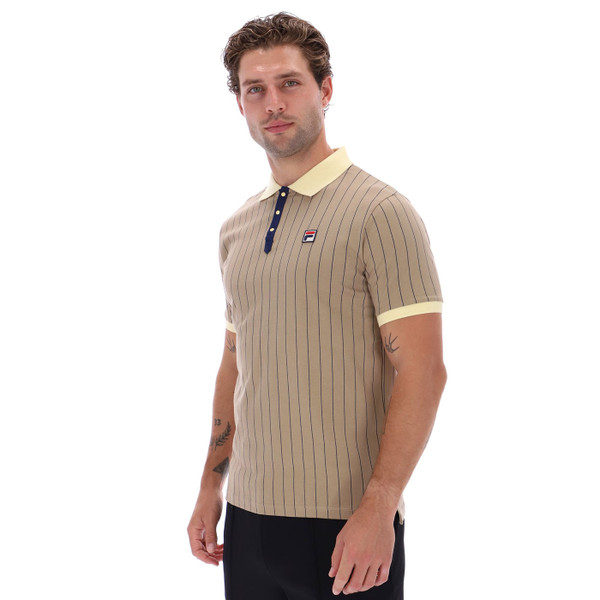 Side view of Fila Vintage BB1 Pin-Stripe Bjorn Borg Polo Shirt in Chinchilla