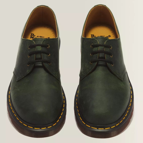 Dr. Martens 1461 3-Eye Crazy Horse Leather Lace Up Oxford Shoes in DMs Green - Pair of shoes from the front