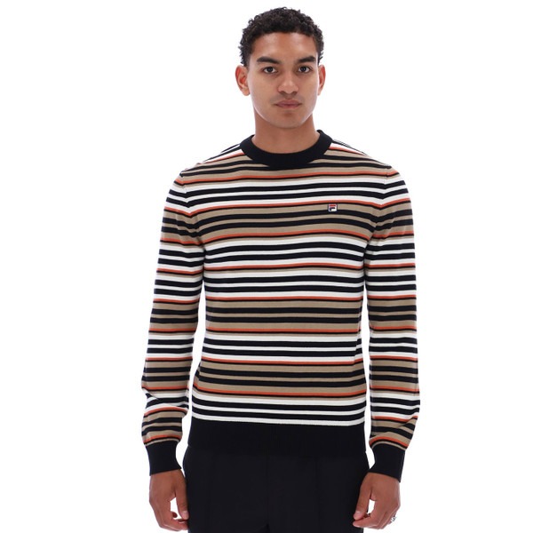 Man wearing Fila Vintage Elias Retro Multi Striped Knitted Jumper