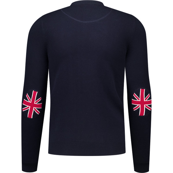 Trojan Mens Union Flag Elbow Patch Fine Gauge Crew Neck Jumper in Navy