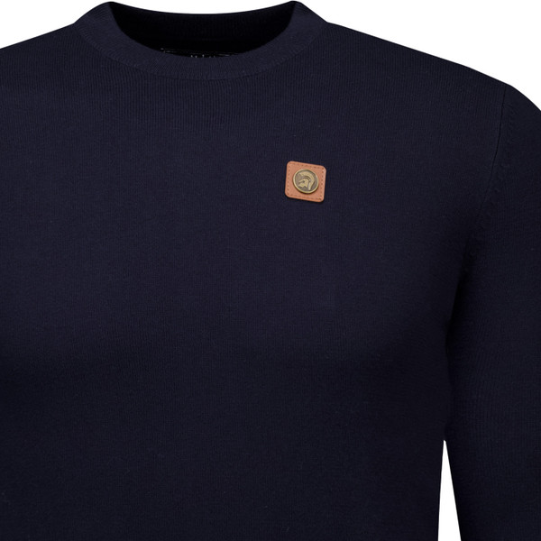 Trojan Mens Union Flag Elbow Patch Fine Gauge Crew Neck Jumper in Navy