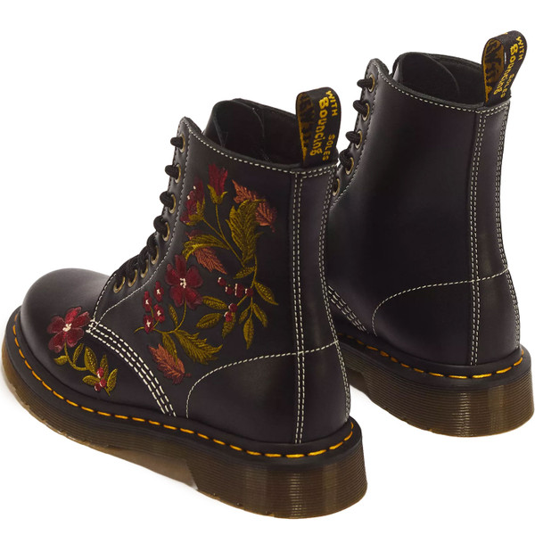 Back heels on Dr. Martens 1460 Pascal Women’s Floral 8 Eye Wanama Leather Boots in Black