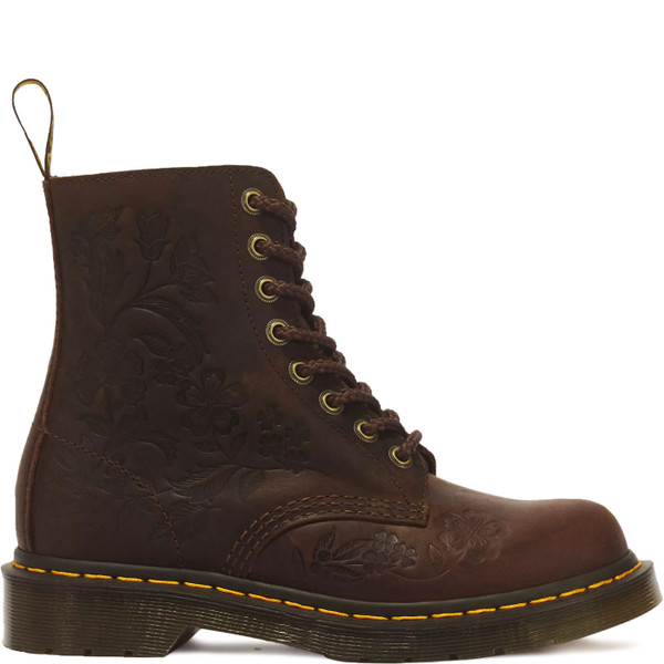 Dr. Martens 1460 Pascal Deboss Floral Crazy Horse Leather Boots in Dark Brown