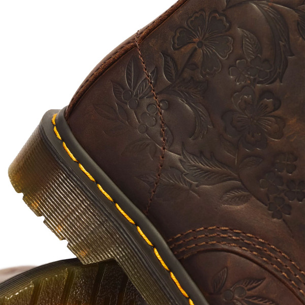 Floral deboss design on Dr. Martens 1460 Pascal Deboss Floral Crazy Horse Leather Boots heels