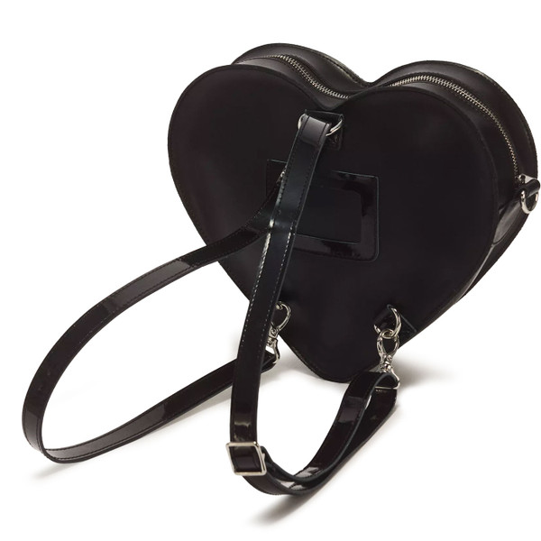Dr Martens Leather Heart Shaped Bag in Black worn as backpack