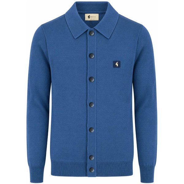 Gabicci Vintage Azima Knitted Polo Cardigan Airforce Blue - Front View