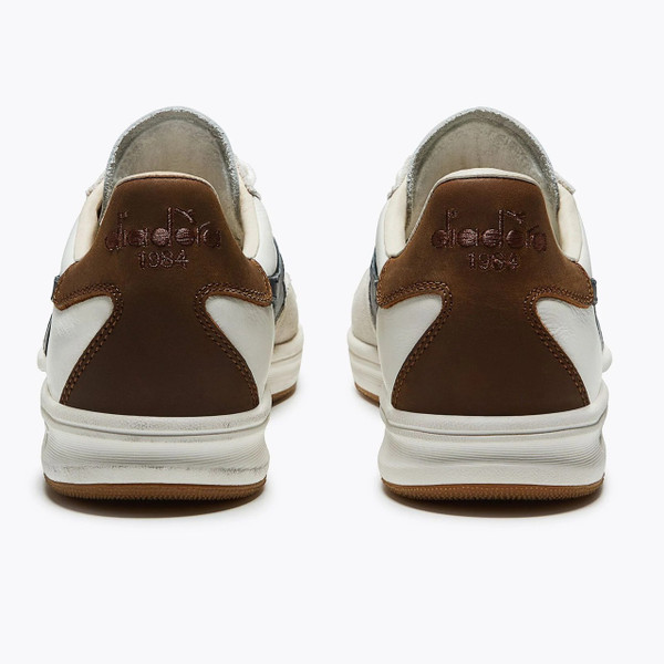 Diadora B.Elite Sporty Heritage Leather Trainers in White / Blue Denim - Pair of trainers from behind