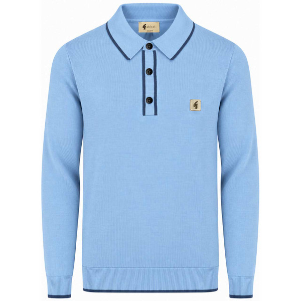 Gabicci Vintage Lineker Mod Tipped Knitted Long Sleeve Polo Shirt in Fistral