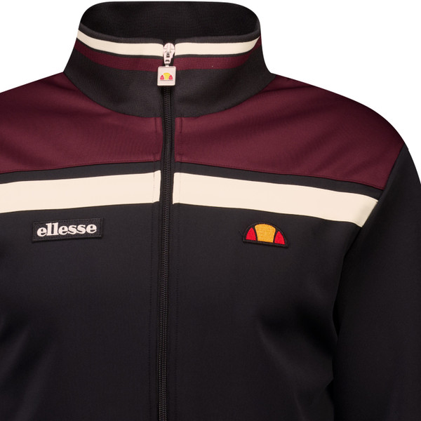 Ellesse Mens Vignola Funnel Neck Zip Track Jacket in Black and Burgundy