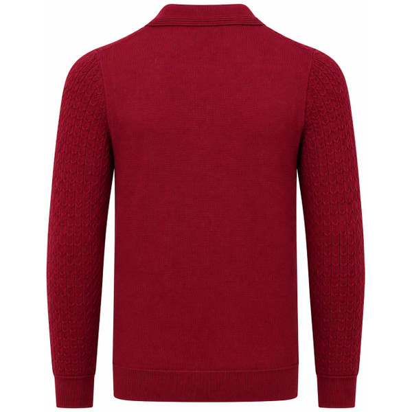 Gabicci Vintage Milton Cable Knit Polo Shirt in Claret - Back View