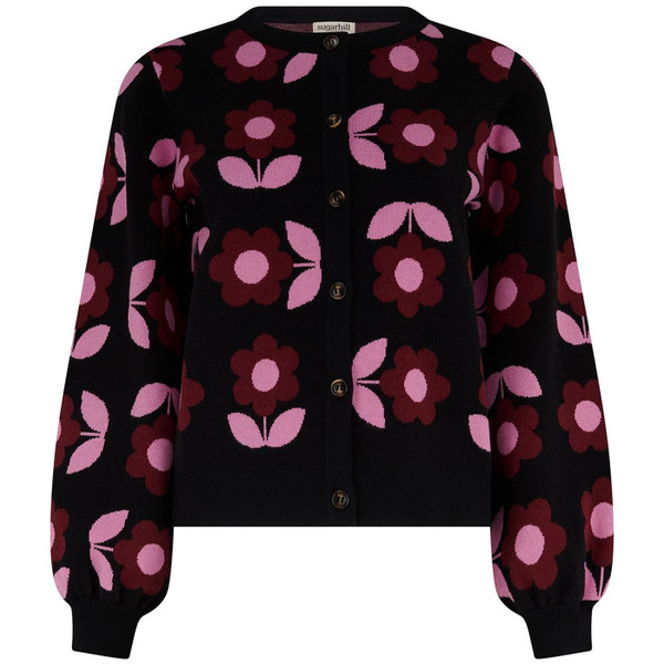 Sugarhill Brighton Venetia Retro Daisy Cardigan in Black