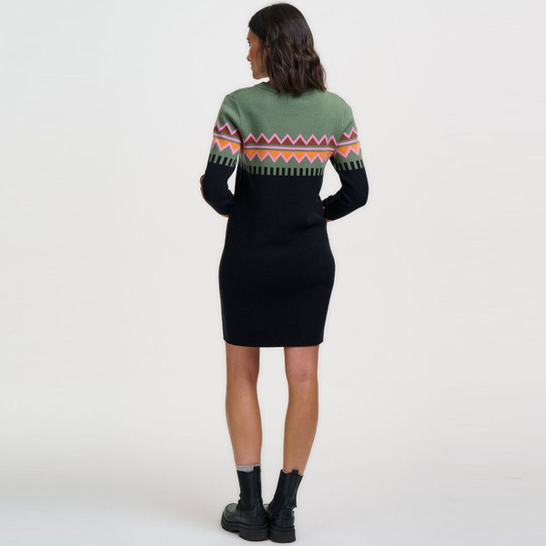 Back of Sugarhill Brighton Verity Retro Fairisle Knitted Dress in Black