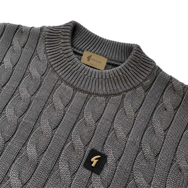 Gabicci Vintage Temor Cable Knit Jumper in Charcoal - Cable Knit and Collar Detail