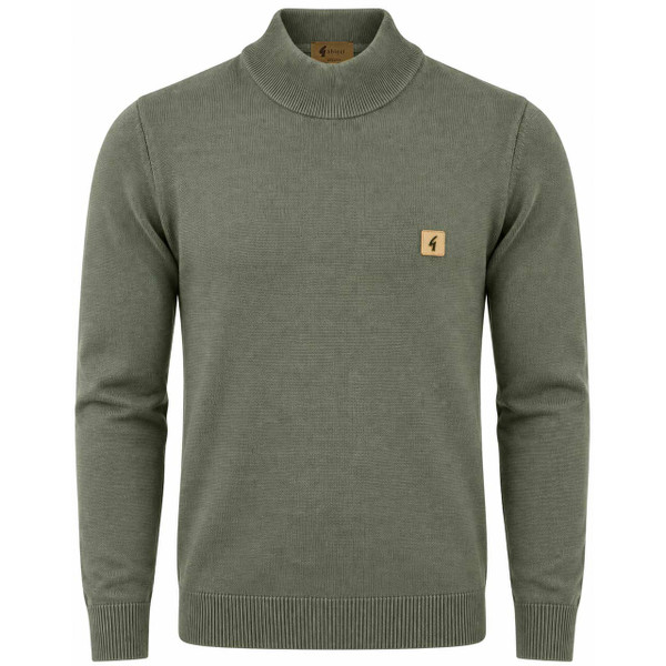 Gabicci Vintage Duke Men's Mod Mock Turtleneck Jumper in Khaki - Front View