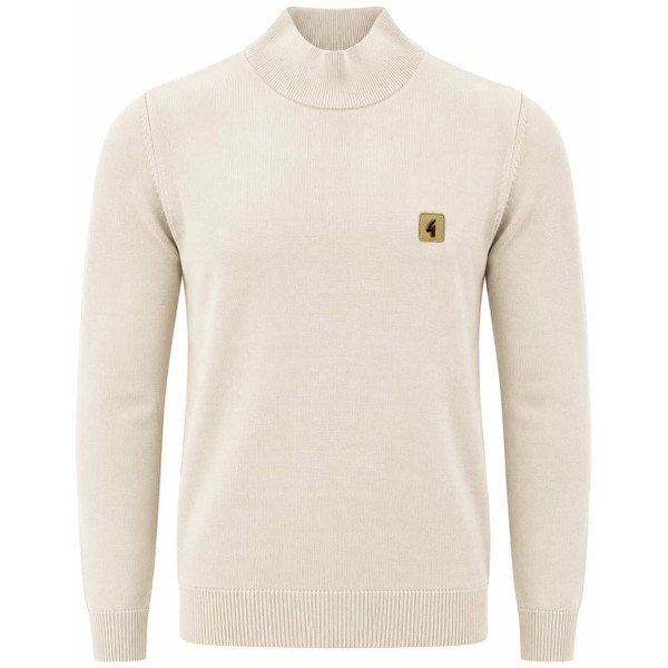 Gabicci Vintage Duke Men's Mod Mock Turtleneck Jumper in Cream - Front View