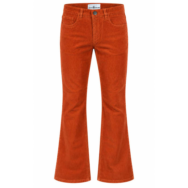 Madcap England Killer Retro 70s Needle Cord Flared Trousers Cinnamon Stick - Front View