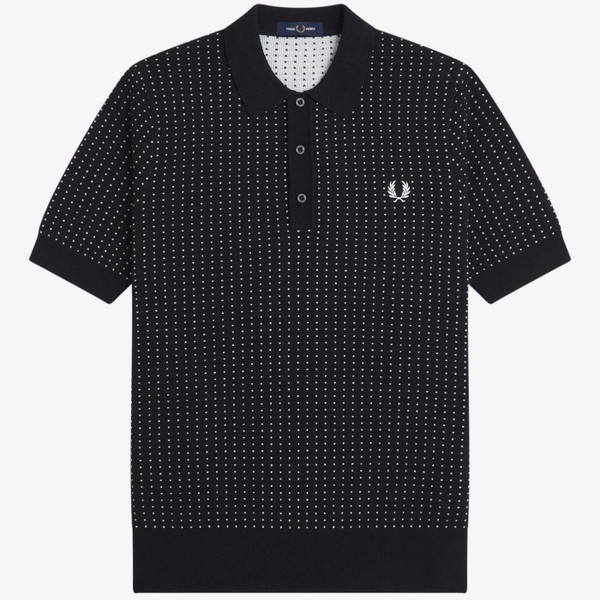 Fred Perry Men's Monochrome Boucle Dot Knitted Polo in Black