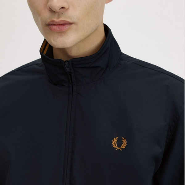 Collar fastened on Fred Perry Brentham Men's Retro Sports Jacket in Navy