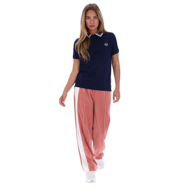 Woman wearing Sergio Tacchini Women's Miss Milana Tipped Polo Shirt in Maritime Blue
