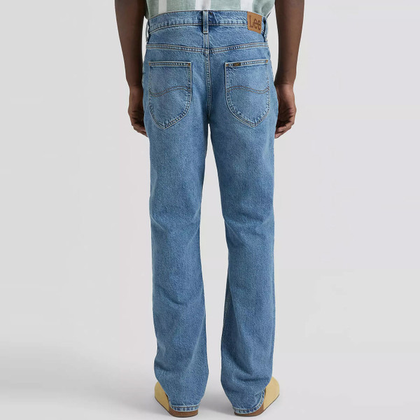 Back of Lee West Regular Straight Stretch Denim Jeans in Riverway Blue