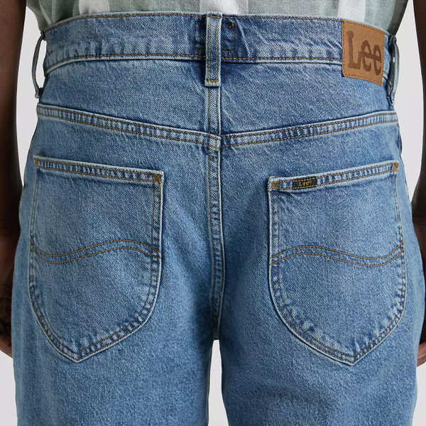 Back pockets detail on Lee West Regular Straight Stretch Denim Jeans in Riverway Blue