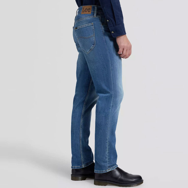 Side of Lee David Men's Regular Tapered Denim Jeans in Lowland Blue