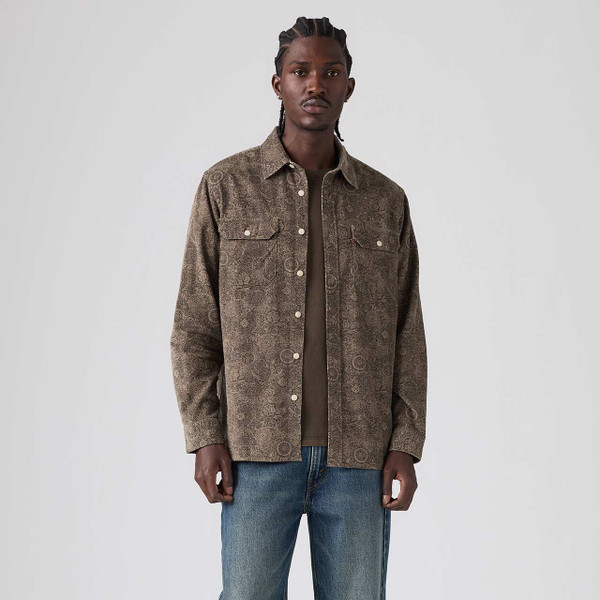 Levi's Jackson Cord Worker Shirt in Rogelio Print Brindle - Model Front View
