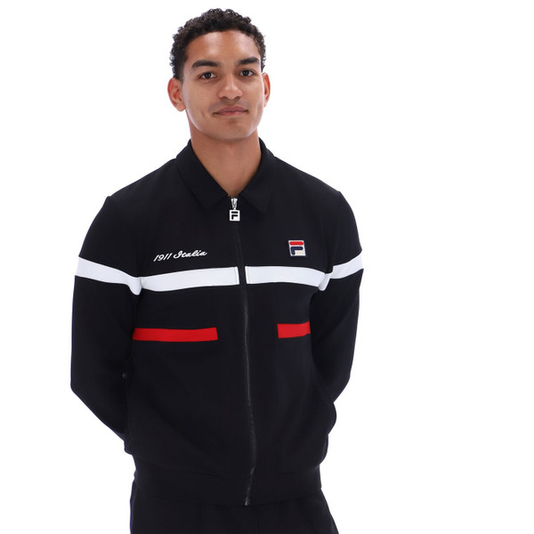 Man wearing Fila Vintage Alex Cut and Sew Italia 1911 Track Jacket in Black
